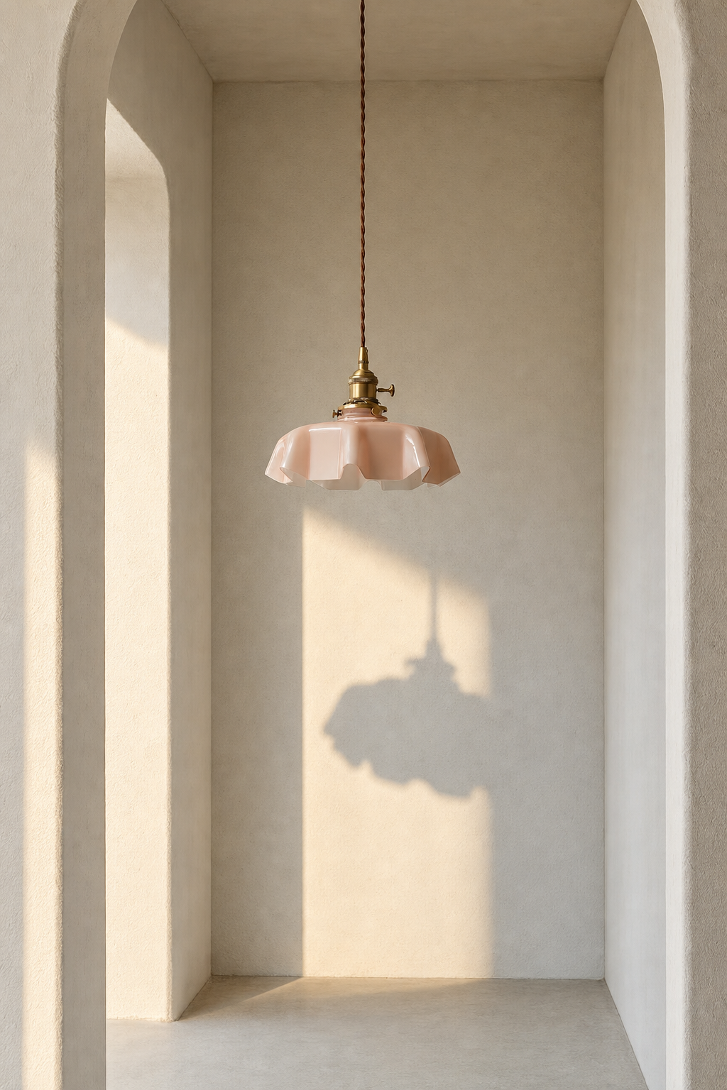 Abat-Jour Suspension en Verre Floral Beige – Celia Lune