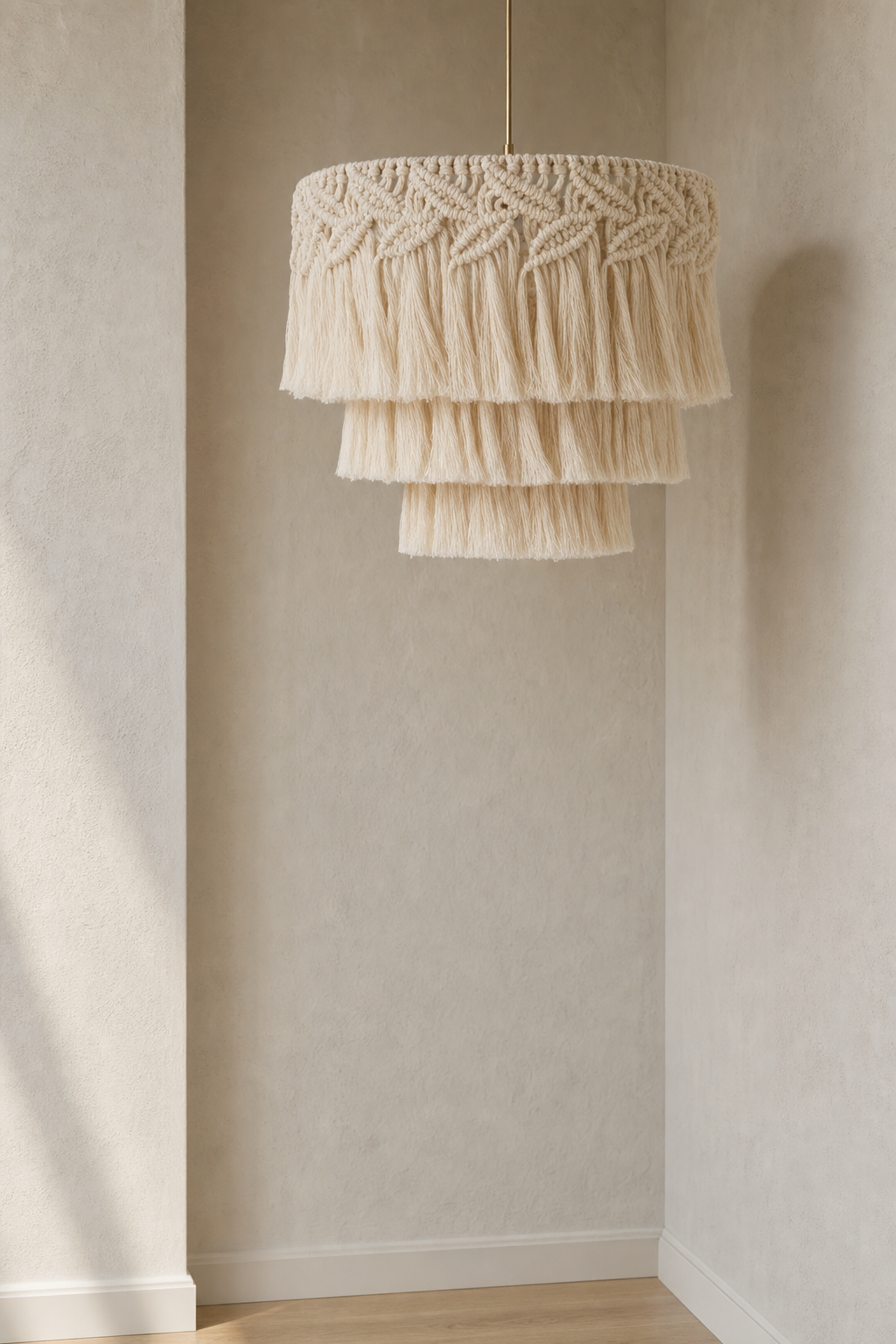 Abat-Jour Suspension en Macramé Bohème – Talia Nacre