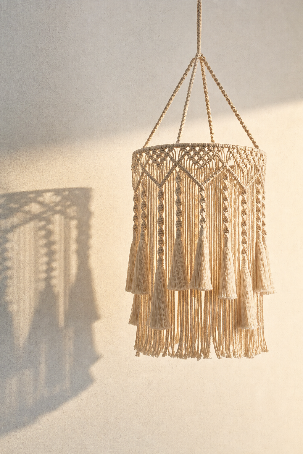 Abat-Jour Suspension en Macramé Bohème – Nova Sable