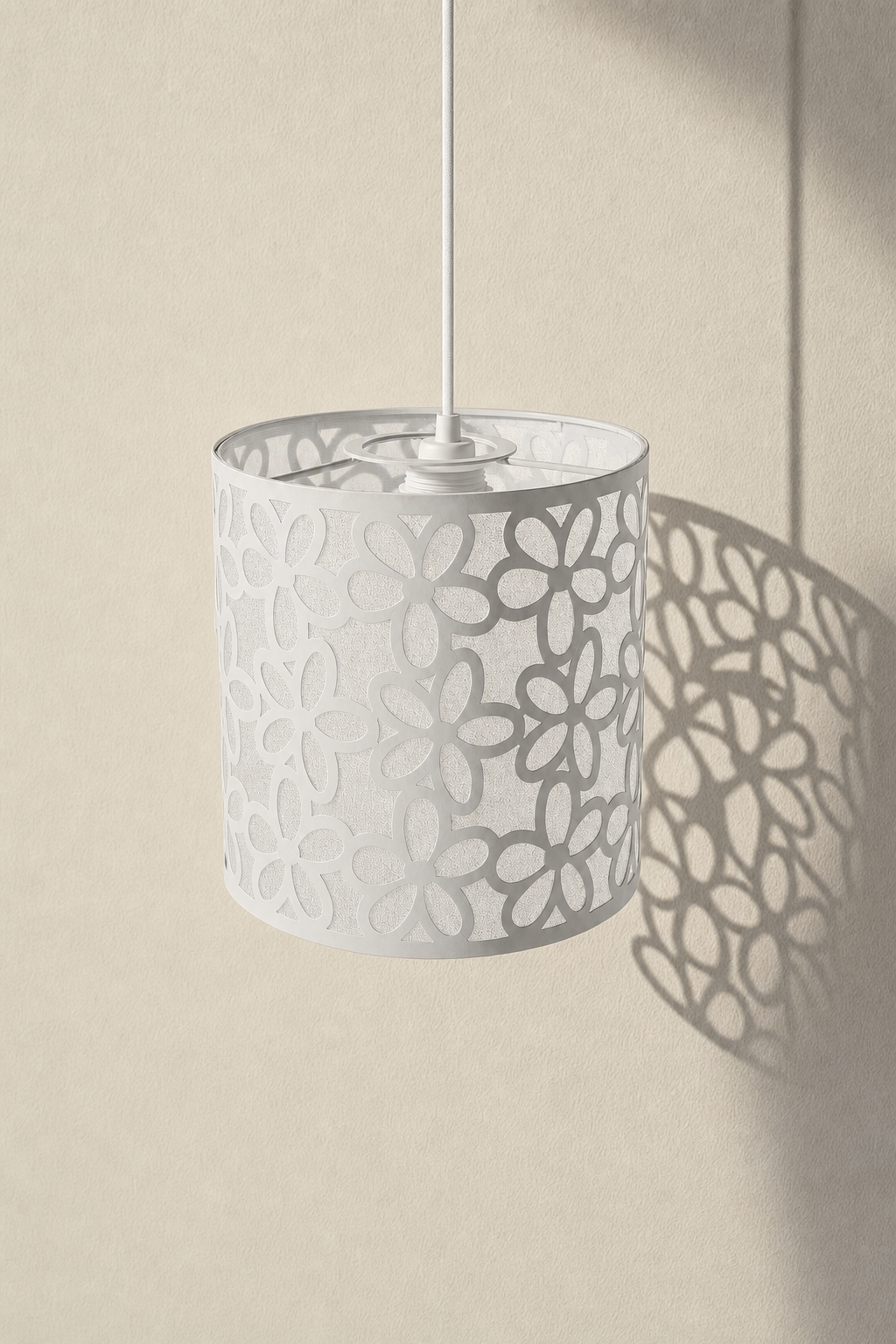 Abat-Jour Lampe Suspendu en Métal Floral Blanc Cylindrique – Neria Sable