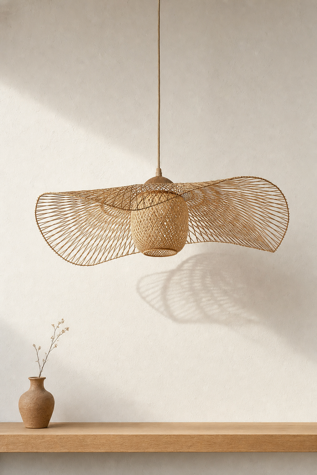 Abat-Jour Suspension en Rotin Wabi-Sabi – Nori Nacre