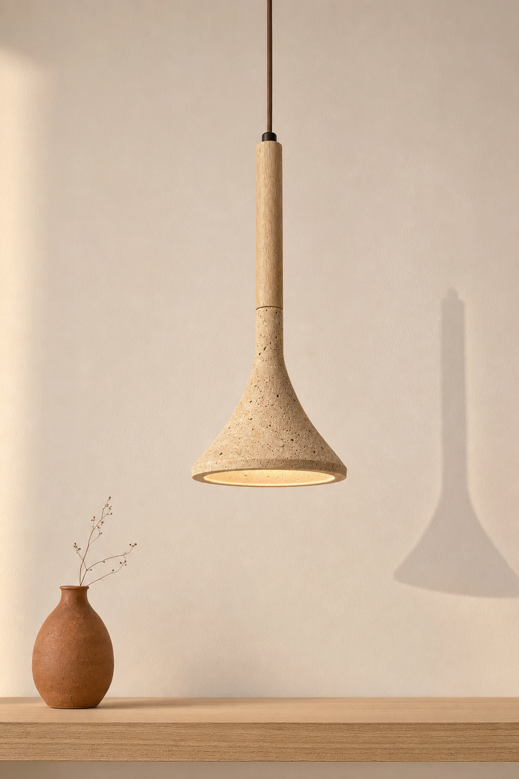 Abat-Jour Suspension en Travertin Wabi-Sabi – Vela Muse