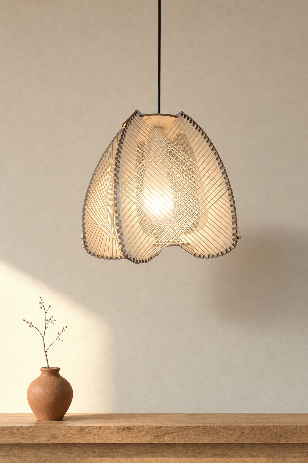 Abat-Jour Suspension en Bois Vintage – Kaia Nacre