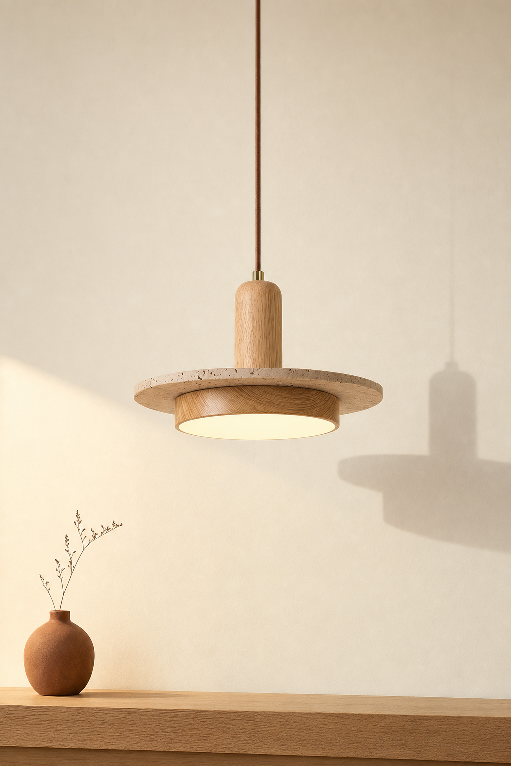 Abat-Jour Suspension en Travertin Wabi-Sabi – Vela Éclat