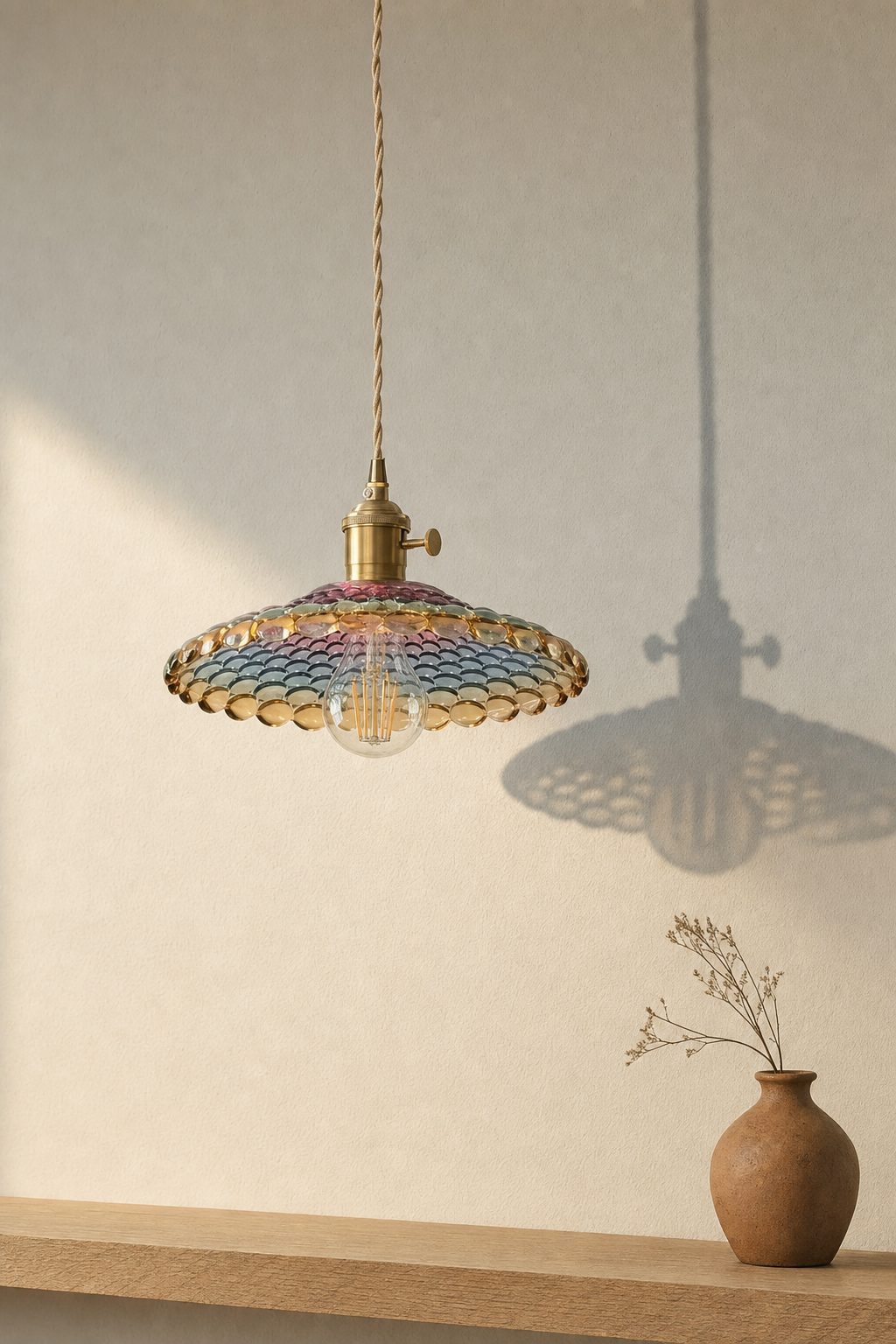 Abat-Jour Suspension en Verre Vintage Doré – Mira Nova