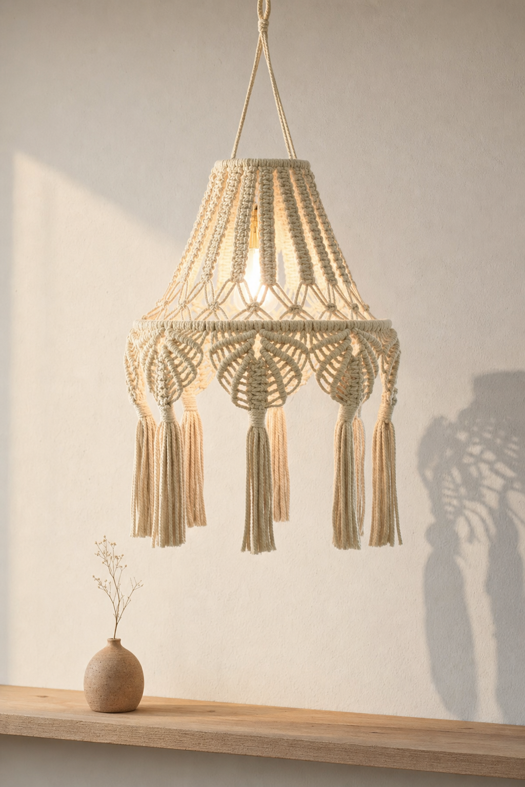 Abat-Jour Suspension en Macramé Bohème – Noma Halo