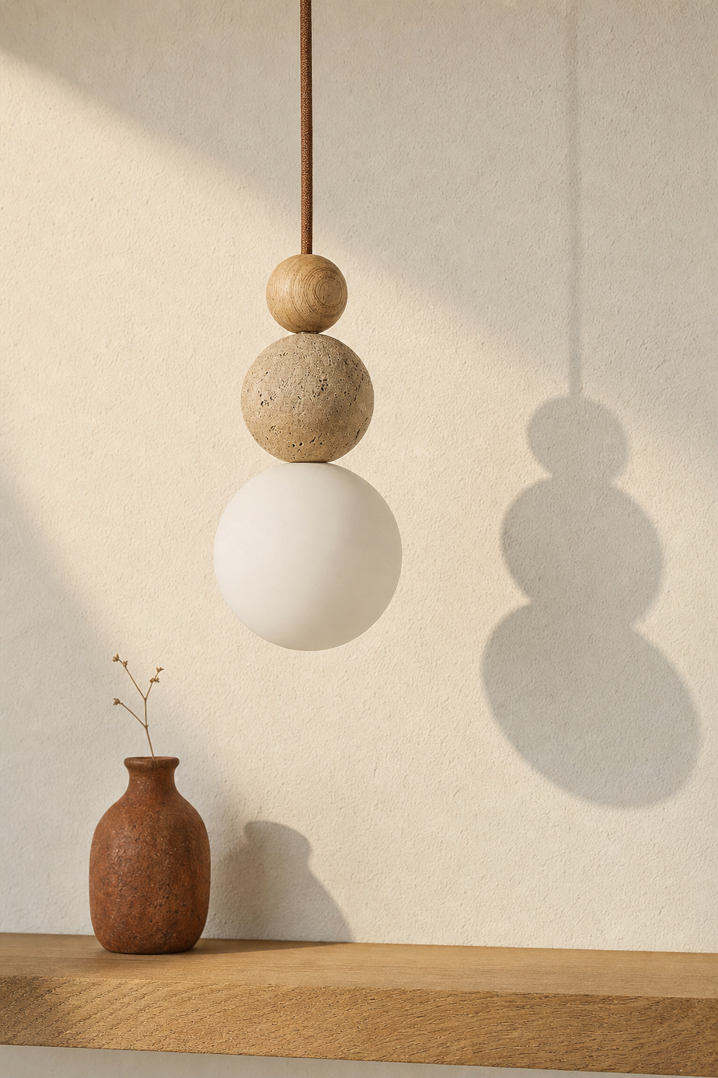 Abat-Jour Suspension en Travertin Wabi-Sabi – Yuna Sable