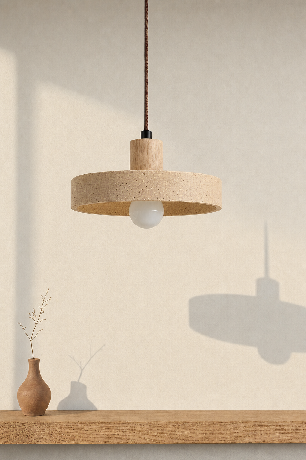 Abat-Jour Suspension en Travertin Wabi-Sabi – Yuna Lune
