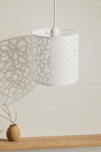 Abat-Jour Lampe Suspendu en Métal Floral Blanc Cylindrique – Neria Sable