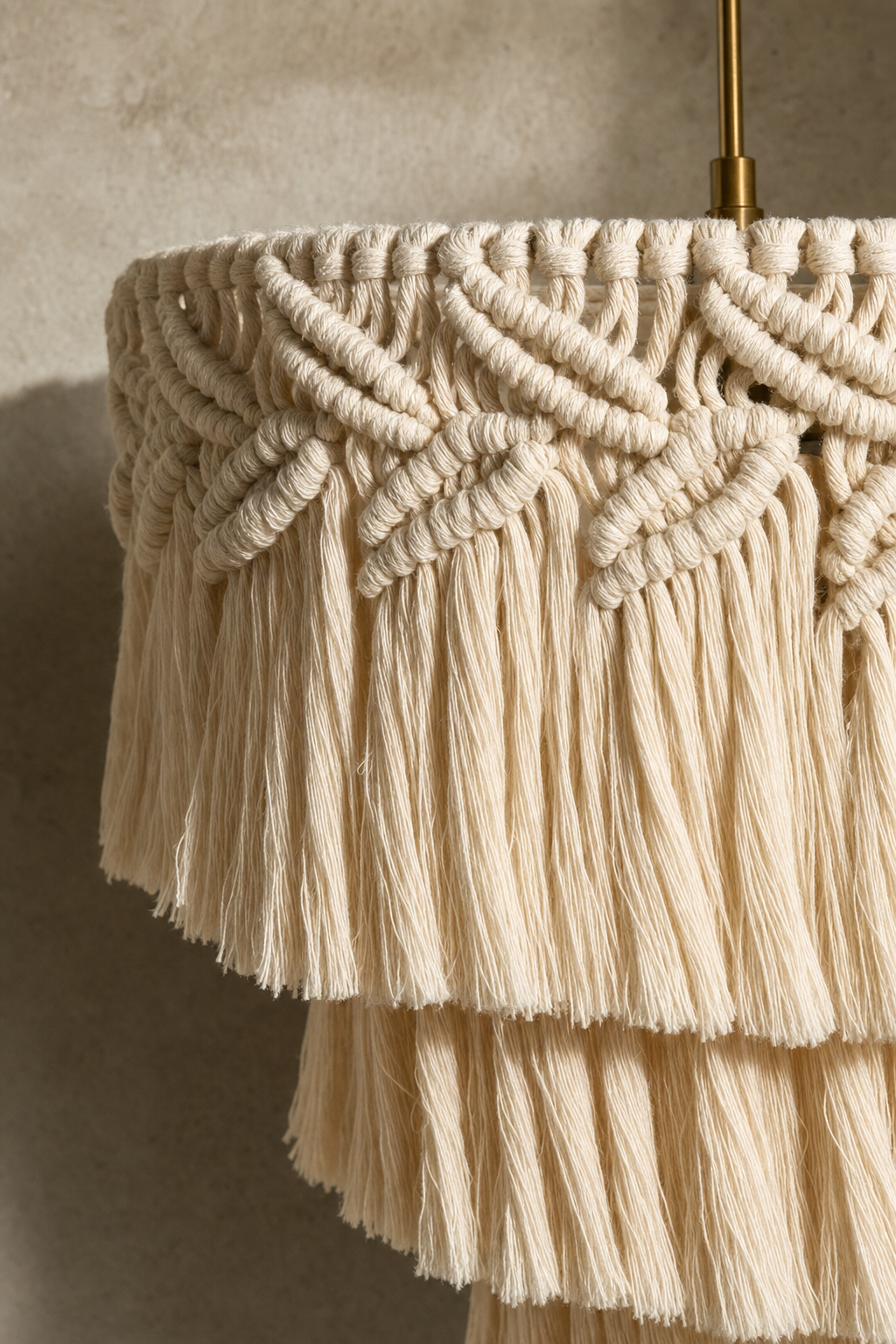 Abat-Jour Suspension en Macramé Bohème – Talia Nacre