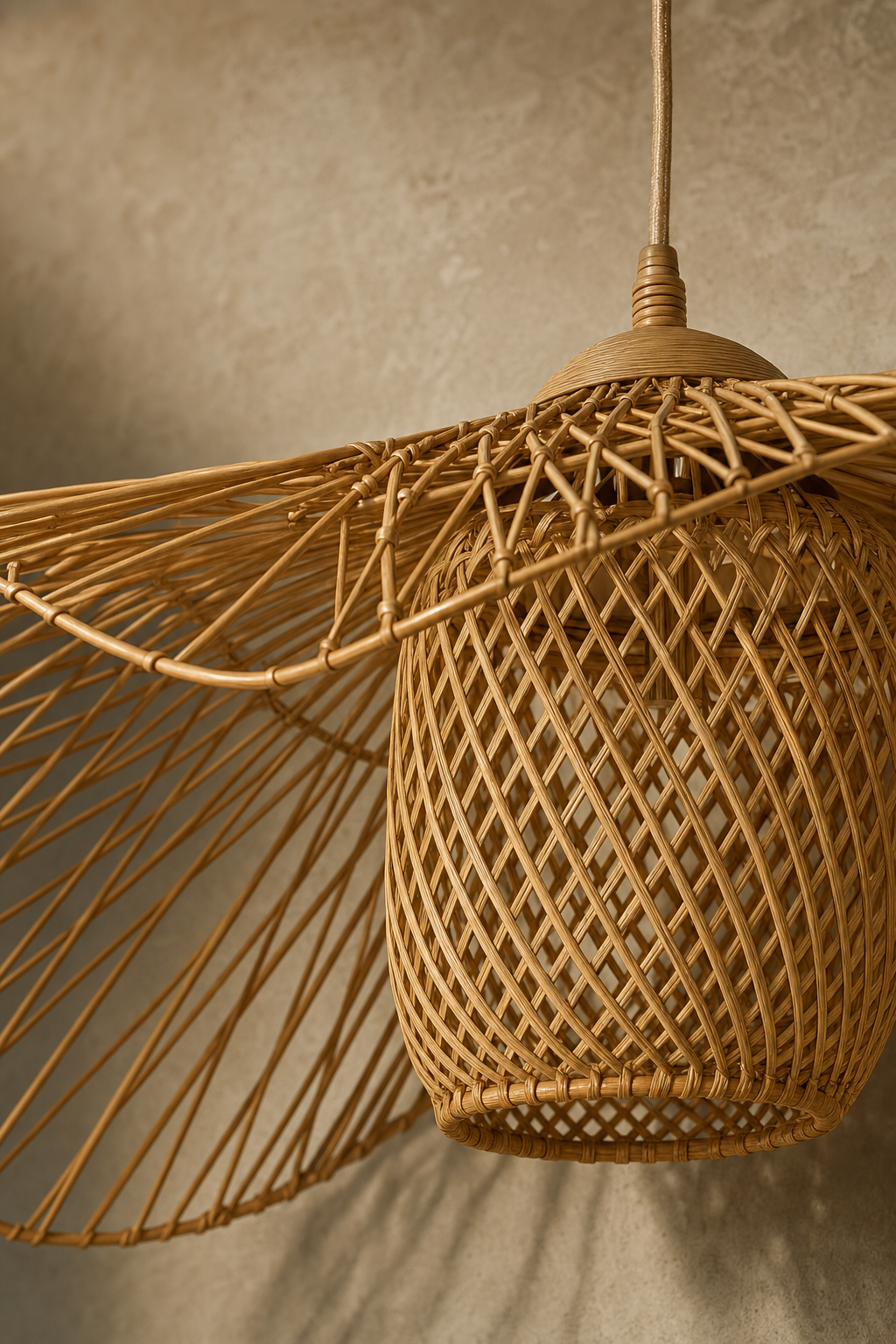 Abat-Jour Suspension en Rotin Wabi-Sabi – Nori Nacre