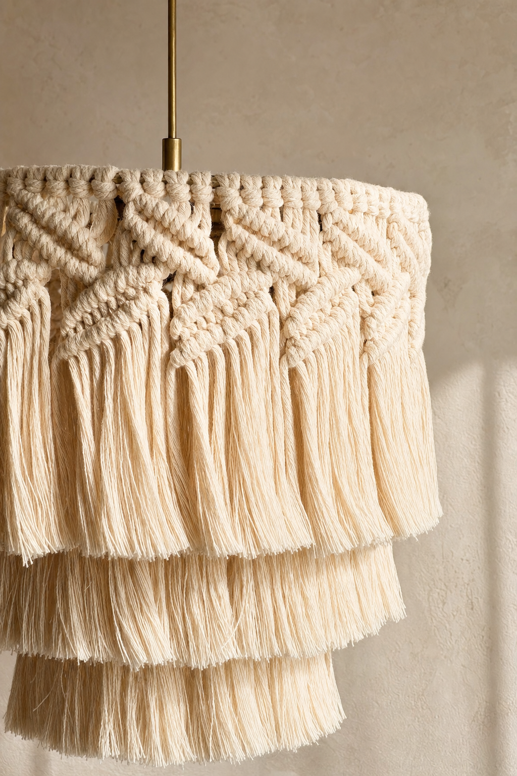 Abat-Jour Suspension en Macramé Bohème – Talia Nacre