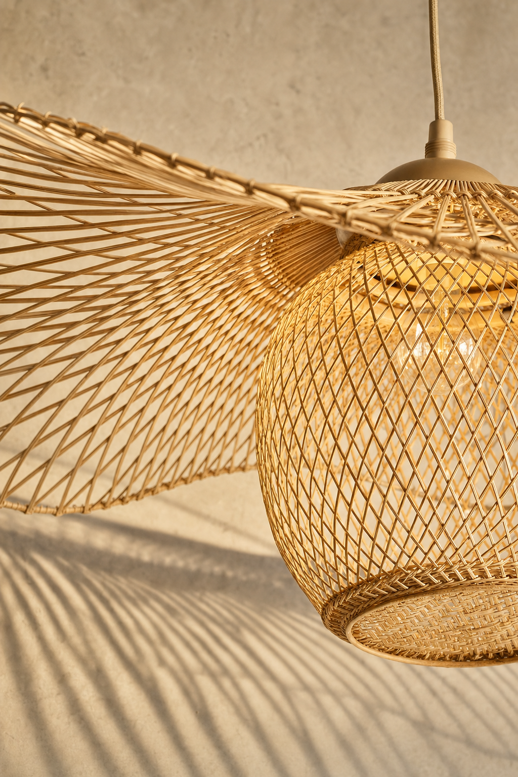 Abat-Jour Suspension en Rotin Wabi-Sabi – Nori Nacre