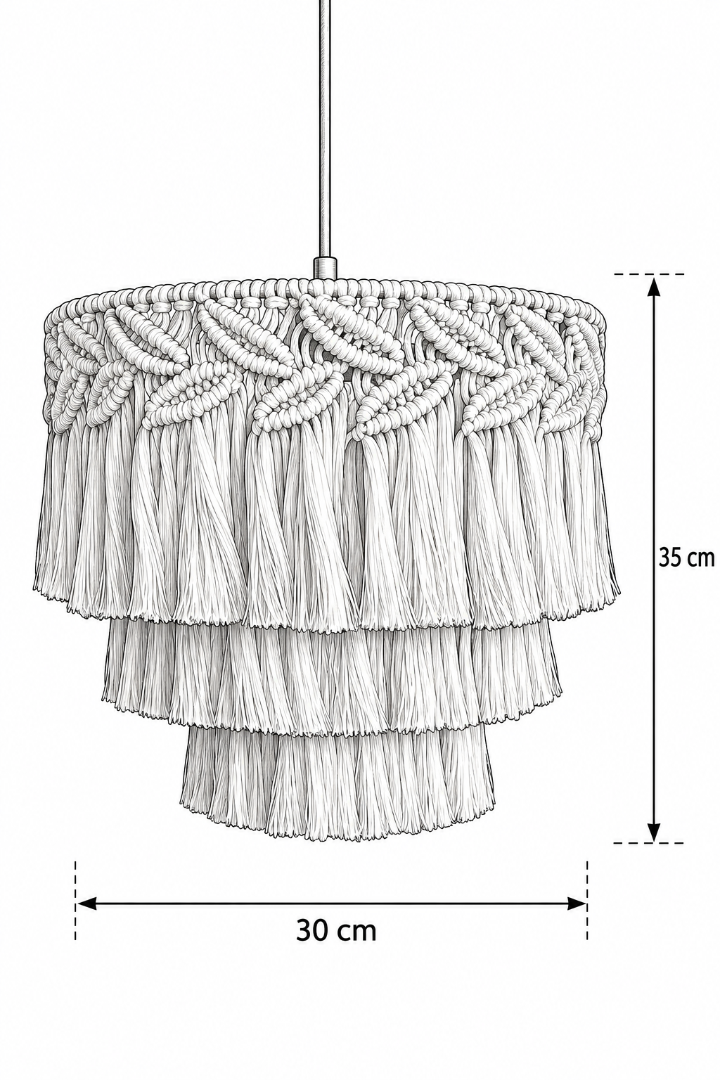 Abat-Jour Suspension en Macramé Bohème – Talia Nacre