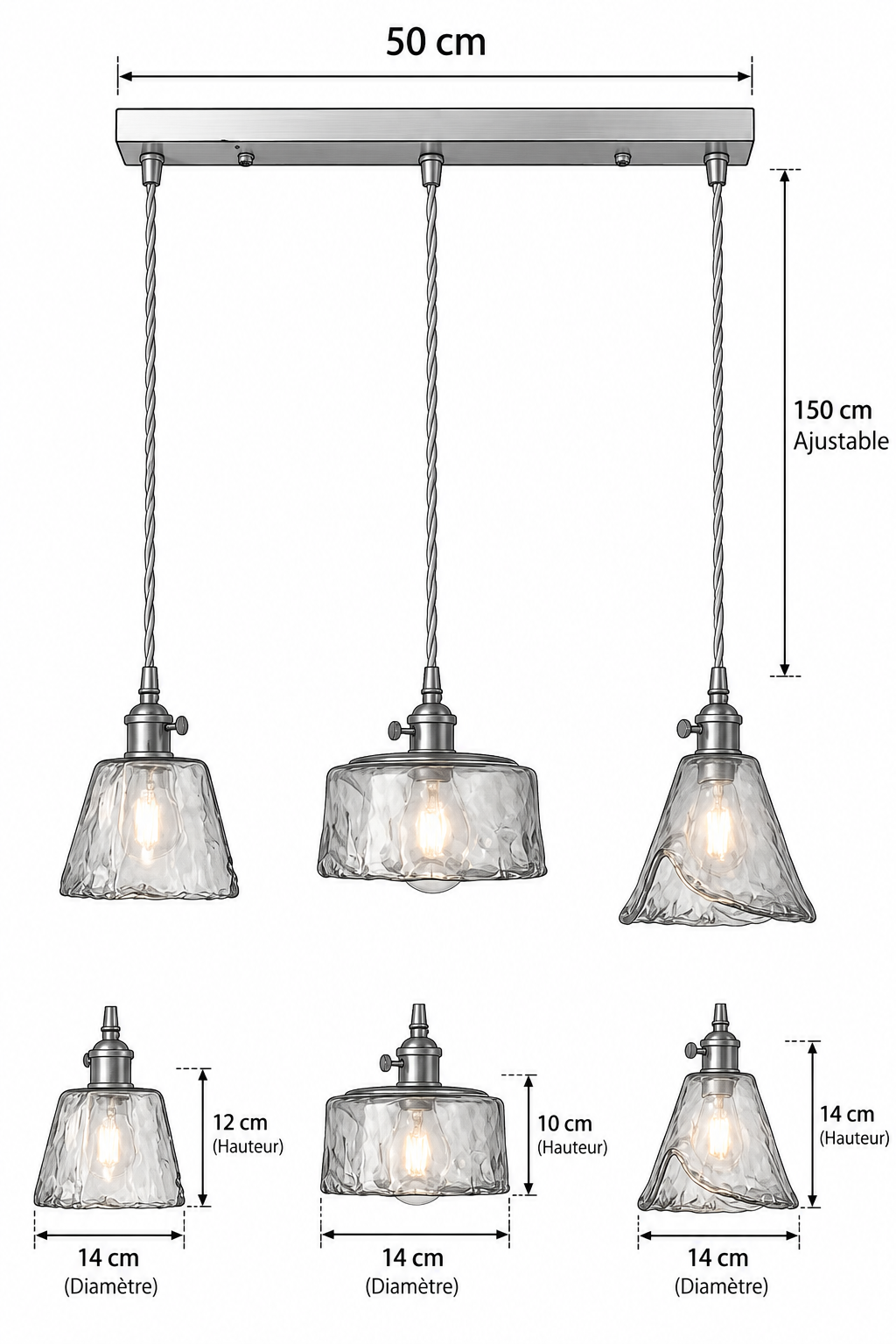 Abat-Jour Suspension en Verre Vintage Doré – Kaia Éclat