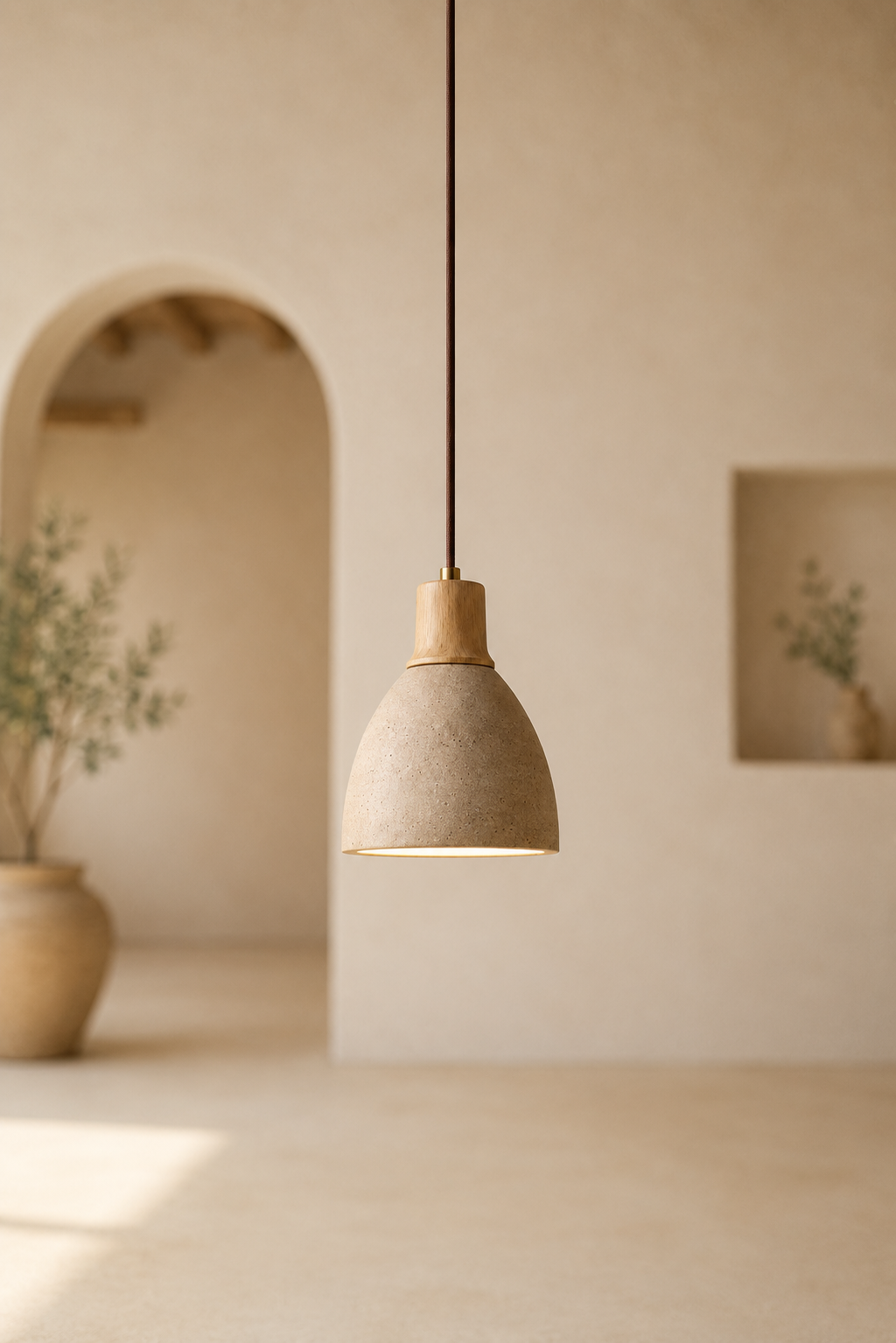 Abat-Jour Suspension en Travertin Wabi-Sabi – Yuna Nacre