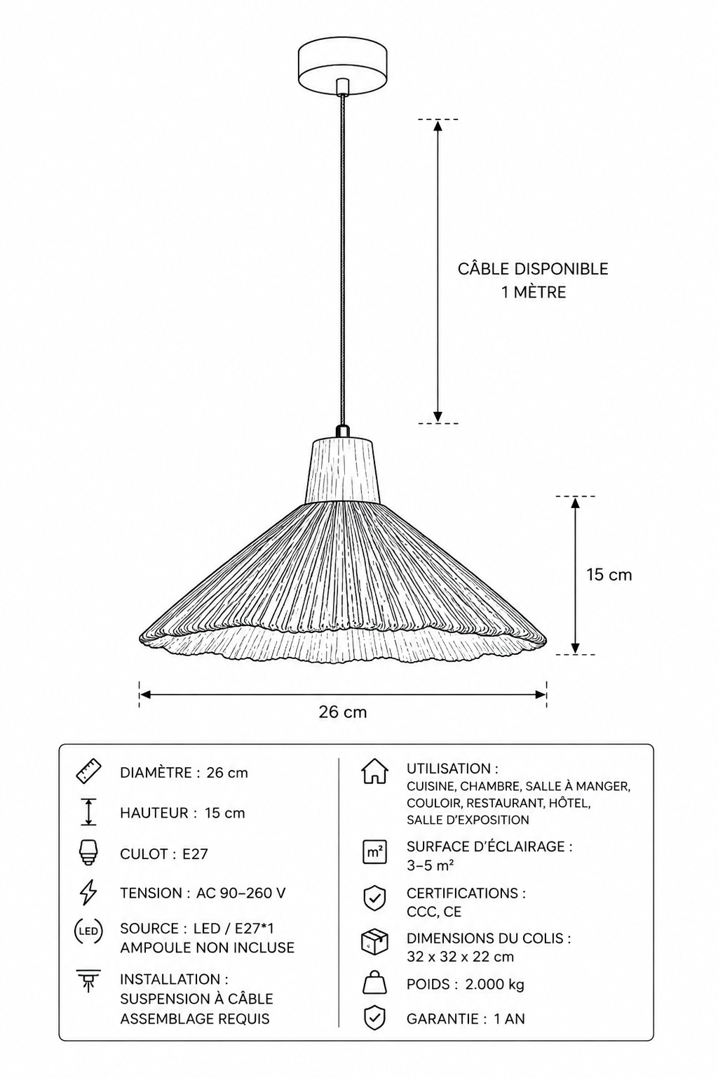Abat-Jour Suspension en Ciment Design Beige – Siena Aube