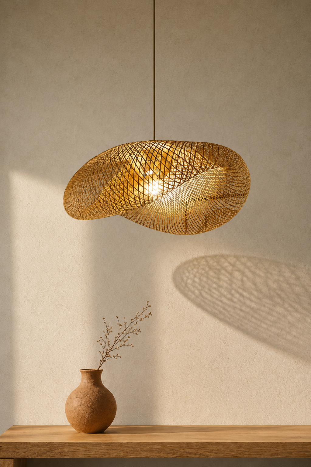 Abat-Jour Suspension en Bambou Vintage – Sora Halo