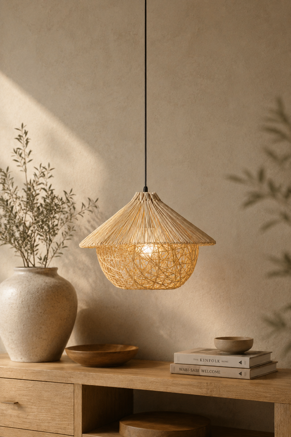 Abat-Jour Suspension en Rotin Design – Neria Éclat