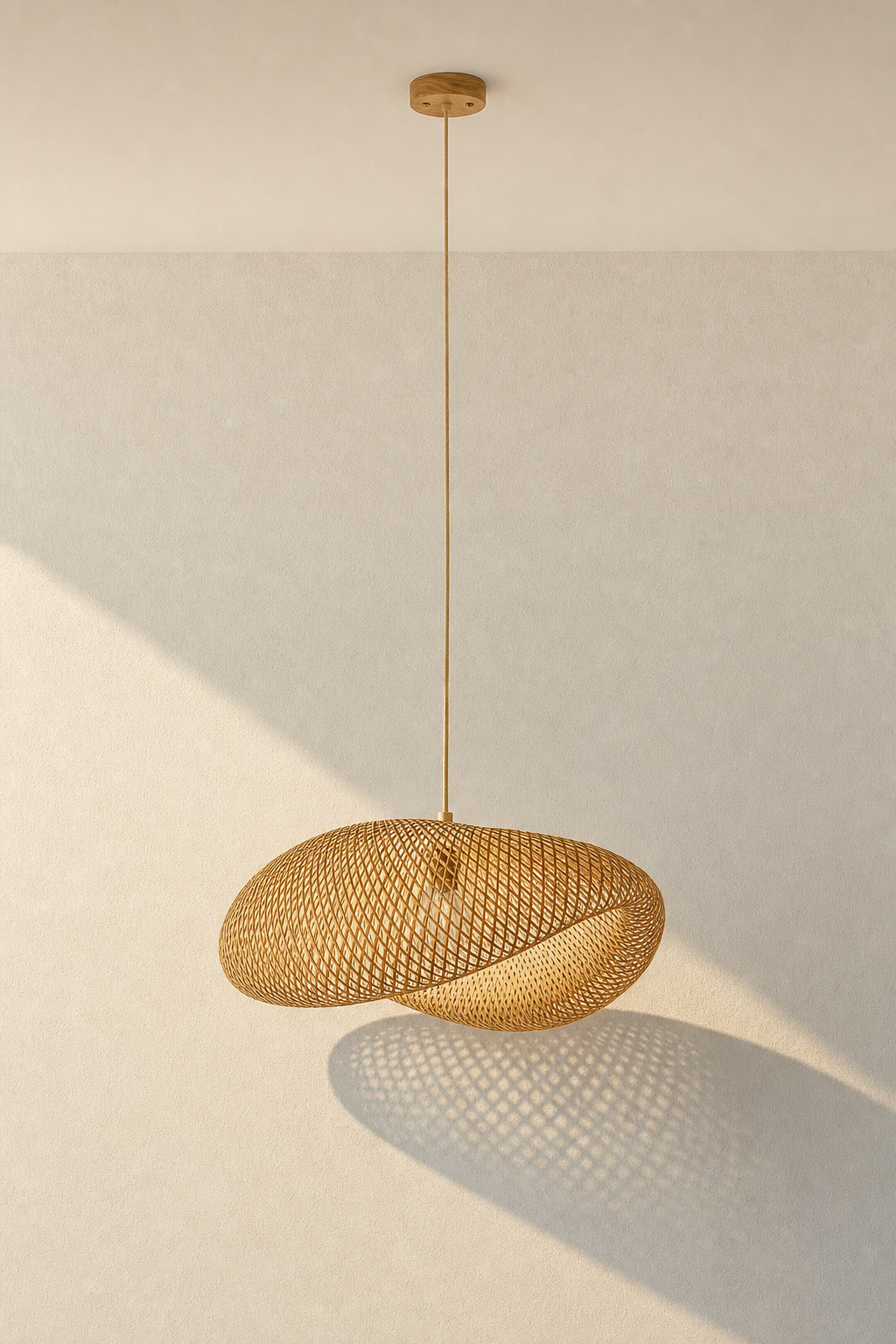 Abat-jour suspension Alba Halo en rotin naturel au design arrondi