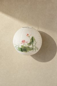 Abat-jour suspension Kaia Halo rond en papier japonais à motif floral