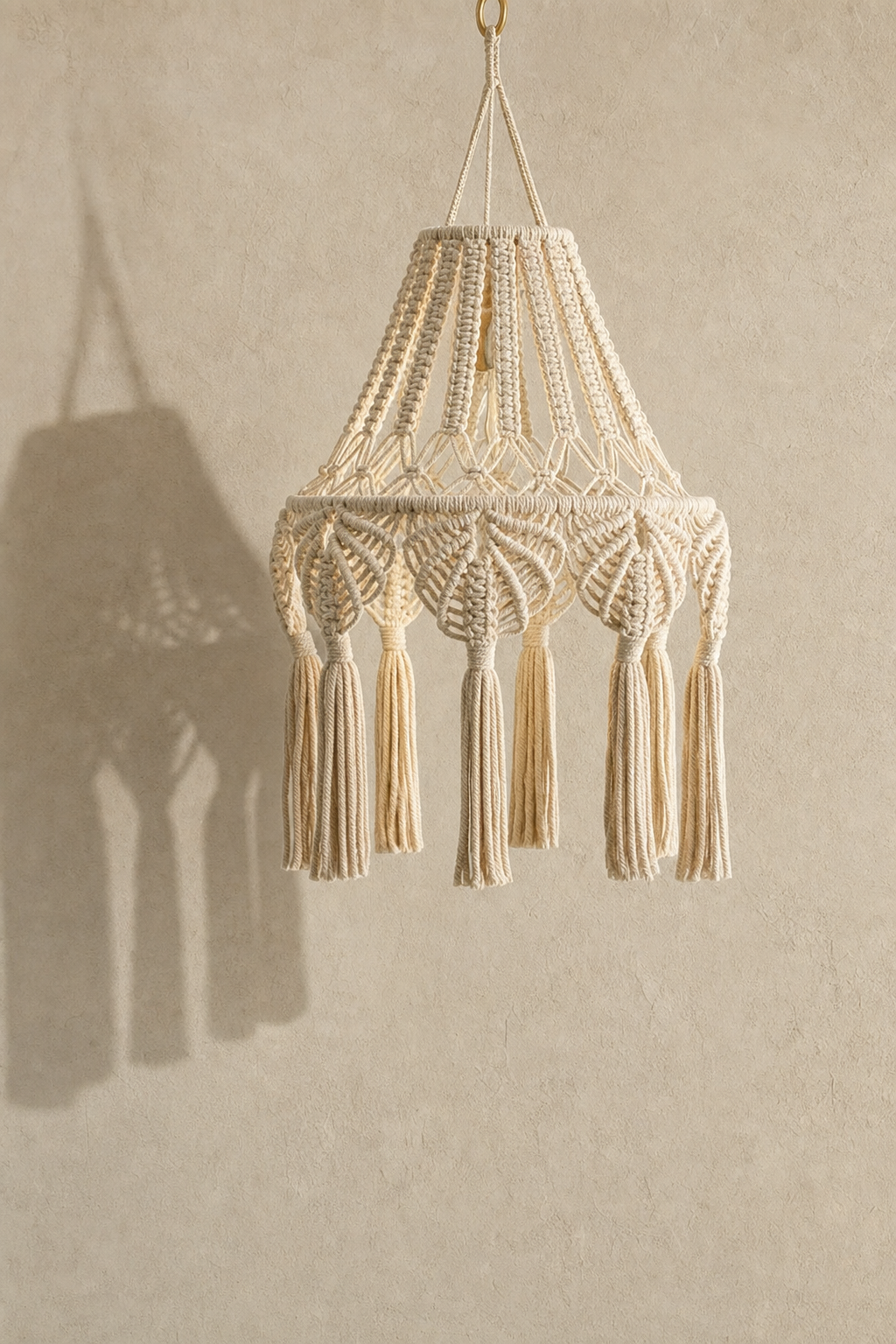 Abat-jour suspension Noma Halo en macramé écru au style bohème