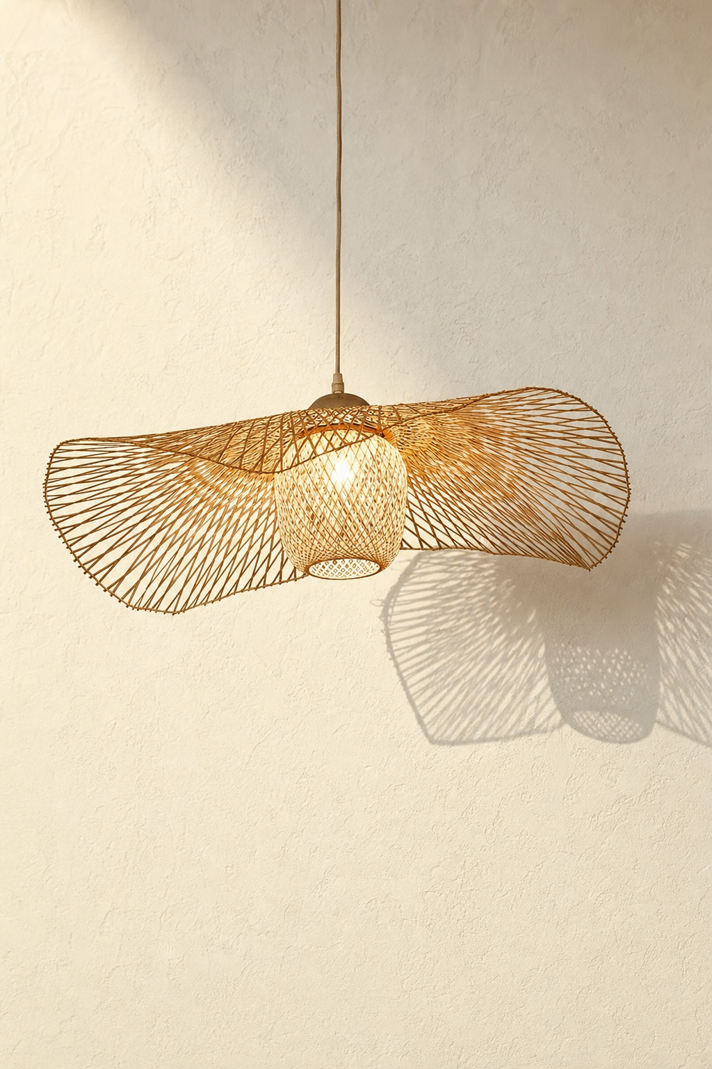 Abat-jour suspension Nori Nacre en rotin naturel au style wabi-sabi