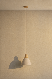 Abat-jour suspension Yuna Nacre en travertin beige au style wabi-sabi