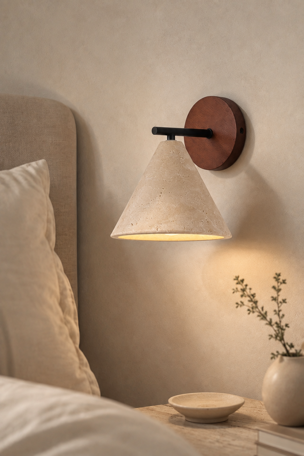 Abat-Jour Applique Murale en Travertin Conique Design – Talia Éclat