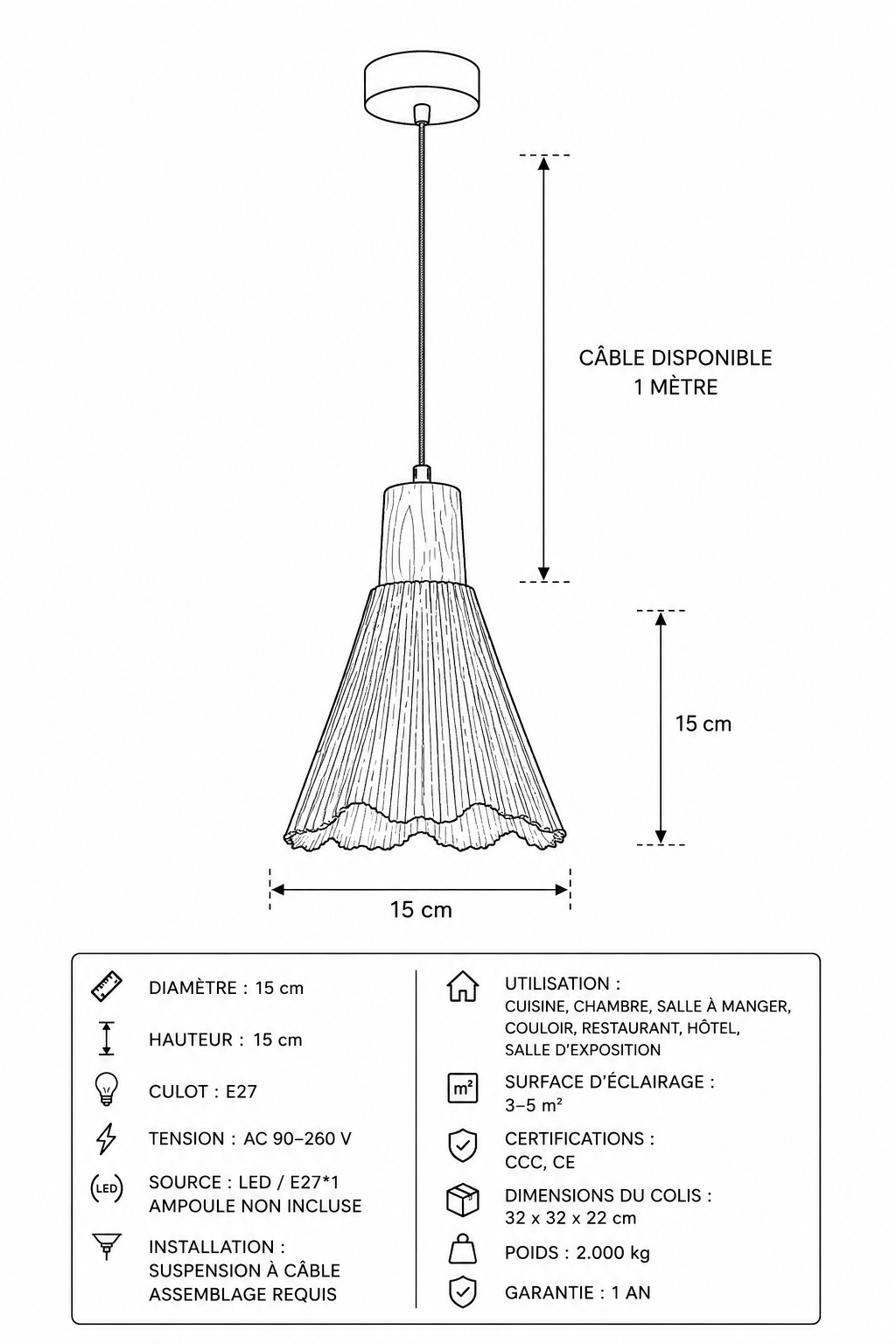 Abat-Jour Suspension en Ciment Design Beige – Siena Halo